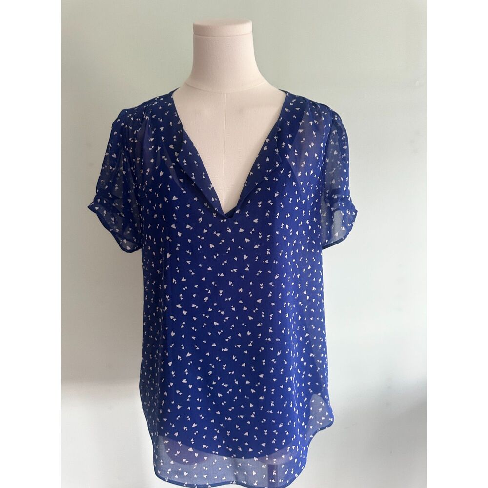 Daniel Rainn Lightweight Navy Blue White Hearts Career Lightweight Blouse M
